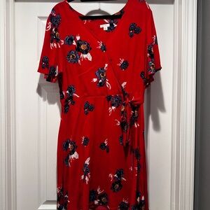 Floral Red Wrap Dress